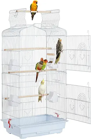 Yaheetech Jaula para Pájaros con Teche Abierto Jaula Aves Metal 46 x 35 x 104,5 cm Blanco  