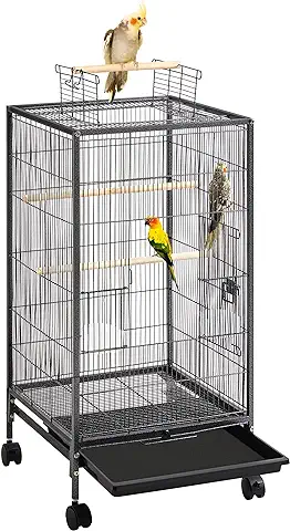 Yaheetech Jaula para Pájaros Jaula con Ruedas para Mascota Aves Loros Canarios Jaula Metálica 45,5x45,5x100,5 cm  