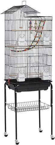 Yaheetech Jaula para Pájaros Jaula con Soporte Ruedas para Canarios Jaula Mascota 46 x 35 x 158,5 cm  