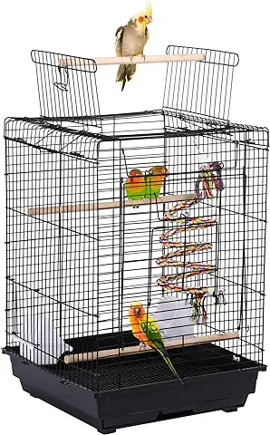Yaheetech Jaula para Pájaros Jaula de Metal, Negra, con Comedero 40 x 40 x 58 cm  