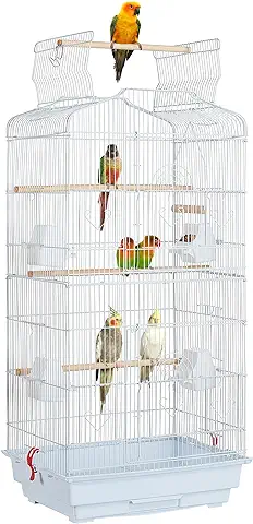 Yaheetech Jaula para Pájaros Jaula Metálica para Mascota Aves Loros Canarios 46 x 36 x 92 cm Blanco  