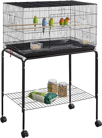Yaheetech Jaula Pájaros con Soporte Rueda para Cria Aves Mascota 77,5x48x119cm Negro  