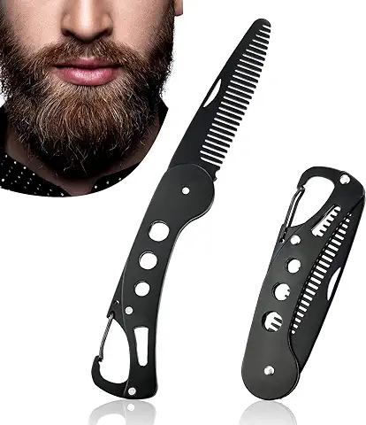 YancLife Peine para Barba, de Acero Inoxidable, Plegable, para Hombres, para Peinar y Peinar el Cabello, Barbas, Bigotes, Barbas y Bigotes, Peine de Bolsillo Antiestático, 9,5 x 3 x 1,5 cm  