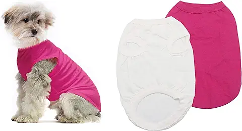 YAODHAOD Ropa de Perro de Algodón de Color Sólido Camisetas para Perros, Camisetas de Algodón Suaves y Transpirables, Ropa para Perros Pequeños, Medianos, Gatos, 2 Piezas (L, Blanco + Rosa)  