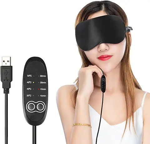 Yofuly Mascarilla Térmica para Ojos, Almohadilla USB Mascara Dormir con Control Inteligente de Temperatura y Tiempo, Antifaz para Dormir para Ojos Secos, Blefaritis, Ojeras y Ojos Hinchados  
