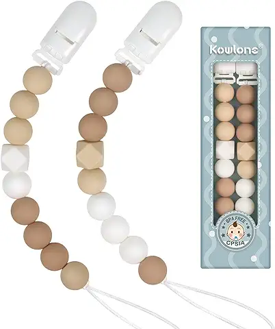 Yolnkos Cadenas Chupetes Silicona Clips De Chupete Para Bebé Porta Sujetadores Chupetero Soothie Clip Sujeta Chupete Holder Binky Clips Niños Niñas(Beige,Avena)  