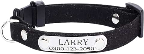Yonsbox Bonito Collar para Gato Antiahogo Personalizado con Grabado Nombre Telefono Cascabel Liberación Rápida Cierre Elastico Seguridad Hebilla Collar Gato Bebé Pequeño Identificativo Negro