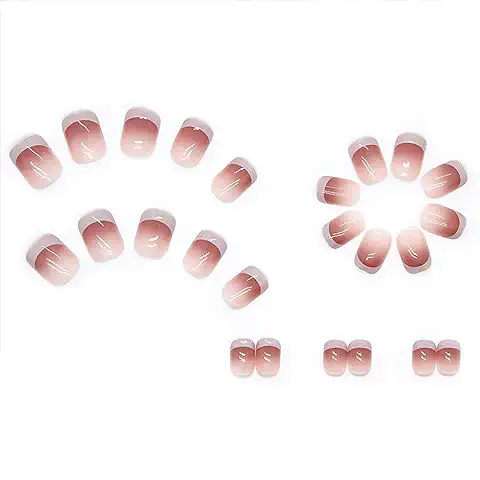 YUBX 24 Piezas De Uñas Postizas Francesas Corto, Uña Falsa Artificial Acrílico,Cubierta Completa Uñas Postizas Natural para Mujeres Niñas  