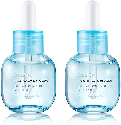 ZealSea Serum Facial de Acido Hialuronico 30ml x2, 2% Serum Acido Hialurónico Puro, con Suero Antienvejecimiento Hidratante B5 Plump, Iluminar y Reducir las Arrugas para Todos los Cuidados de la Piel  