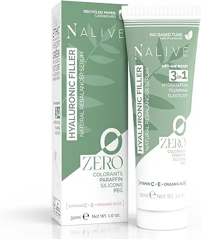 ZERO Nalive - Sérum Ácido Hialurónico para el Rostro con Vitamina C, E, Aloe Vera Orgánico - Efecto Inmediato Antiarrugas - Botella Bio-plástica - SIN Perfume Silicona Parafina PEG - 30 ml  