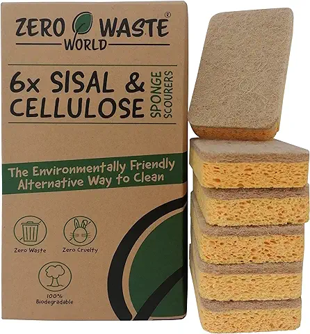 ZERO WASTE WORLD Esponja natural – Esponjas de lavado ecológicas, productos de limpieza naturales para el hogar, 100% biodegradables (sisal de celulosa)