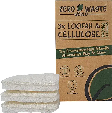 ZERO WASTE WORLD Esponja Natural – Esponjas de Lavado Ecológicas, Productos de Limpieza Naturales para el Hogar, 100% Biodegradables (lufa de Celulosa)  