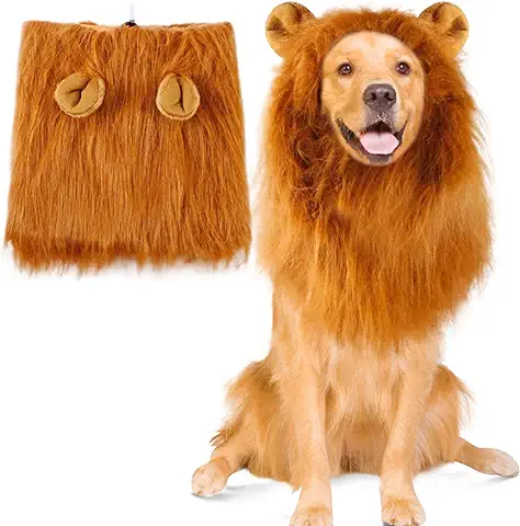 ZeYou Disfraz de Melena de León de Halloween para Perros con Orejas Grandes y Medianas, Disfraz de Halloween, Peluca de León para Perros, Carnaval y pelo de León, ropa para Mascotas, Fiestas,  