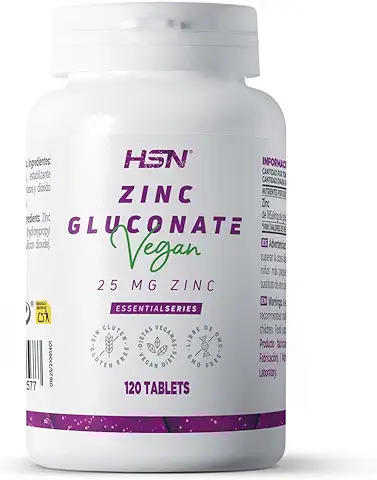 ZINC 25 MG de HSN | 120 Tabletas de Gluconato de Zinc que Aporta 25mg de Zinc Mineral por Tableta | Forma de Alta Absorción y Dosis Elevada | Suministro 4 Meses | No-GMO, Vegano, Sin Gluten  