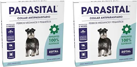 Zotal Parasital Collar Antiparasitario de 58 cm para Perros Pequeños y Medianos Pack de 2 - Repelente de Pulgas, Garrapatas y Mosquitos - Protege a tu Mascota Durante 6 Meses - 100% Natural  