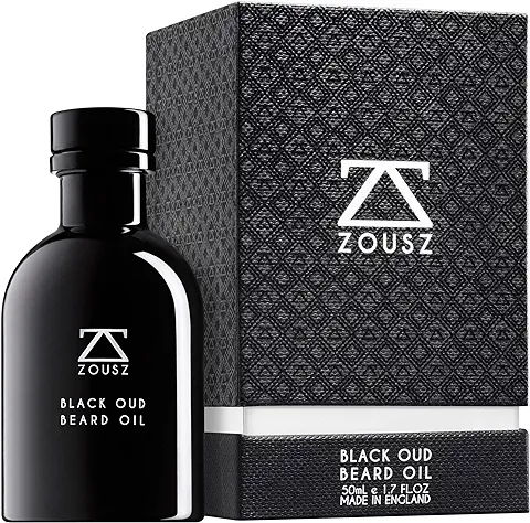 ZOUSZ Aceite para Barba - Cuidado con Oud Negro y Madera con Aceites Naturales de Aguacate y Argán - Suavizante e Hidratante para el Cabello Facial No Graso - Regalo Vegano para Hombres - 50mL  