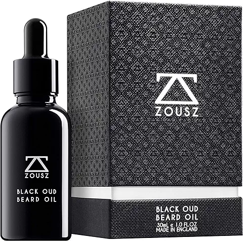 ZOUSZ Aceite para Barba - Cuidado con Oud Negro y Madera con Aceites Naturales de Aguacate y Argán - Suavizante e Hidratante para el Cabello Facial No Graso - Regalo Vegano para Hombres - 30mL  