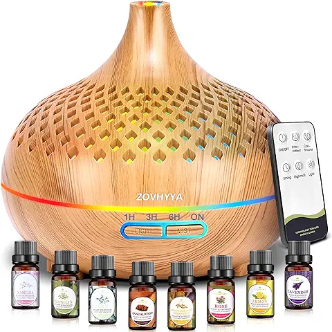 ZOVHYYA 500ML Difusor de Aroma Difusor de Aceite Esencial Máquina de Aromaterapia con 15 LED Difusor de Humidificadores Control Remoto 4 Temporizador 2 Patrones de Pulverización  