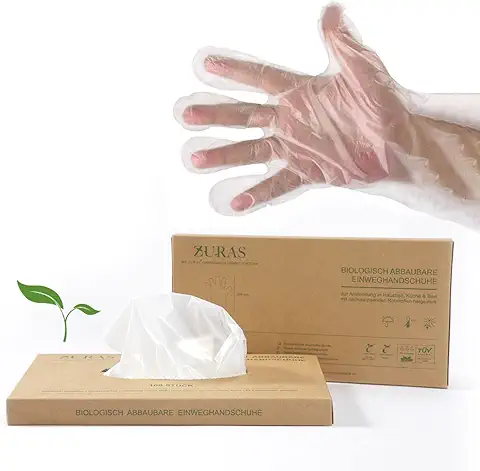 ZURAS 200 Guantes Desechables Biodegradables Tamaño L, Guantes Desechables 100% Compostables, Guantes Desechables Desechables Desechables de Materias Primas Vegetales Sostenibles, Guantes Desechables  