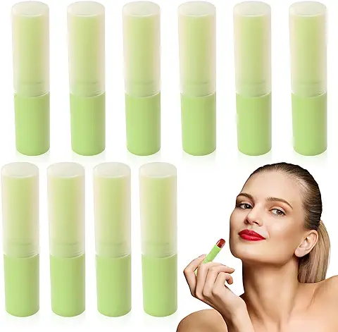 10 Paquete Envases de Labios Bálsamo de Plástico Vacío Tubos 4g Lápiz Labial de Botella Redondo para Brillos de Labios Hechos en casa DIY Rellenable con Tapa (Verde)  