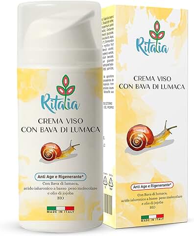 100ml CREMA HIDRATANTE FACIAL BIO con BABA DE CARACOL al 75% y ACIDO HIALURONICO PURO Ritalia® Ingredientes Antiarrugas, Antiedad y Antimanchas para cara y Contorno Ojos MUJER HOMBRE  