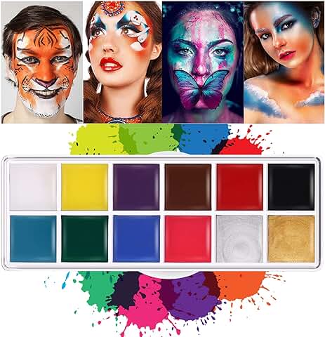 12 Colores de Pintura Facial y Corporal, Paleta Profesional de Pintura Facial a base de Aceite, Segura, no Tóxica, Pintura Artística para Fiestas de Halloween, Vacaciones, Arte, Maquillaje, Disfraces  