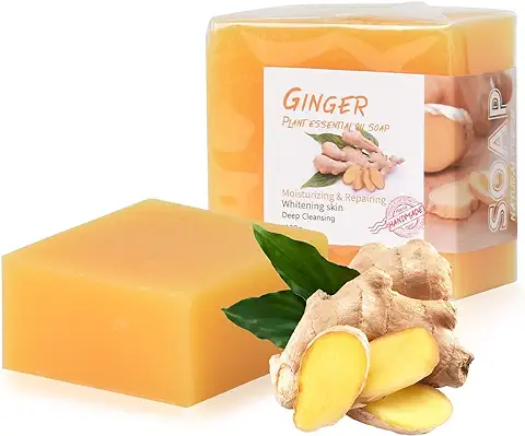 2 Piezas Jabón de Jengibre, Jabón Artesanal Natural, Jabon Pastilla 100g, Jabon Sólido para Piel, Cabello, Cuerpo, Rostro, Jabón de Jengibre para Baño, Ducha, Lavado  