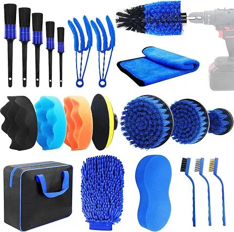 22PCS Kit de Cepillo Limpieza Coche, Detailing-Brush-Coche Cepillo-Limpiar-Coche Cepillo-Llantas-Coche Kit Taladro Cepillo-Lavar-Coche Car-Cleaning-Kit Limpieza Coche Interior y Exterior  