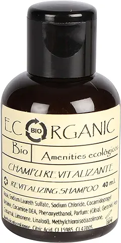 24 Botellas de Champú Revitalizante 40ml Ecorganic | Tamaño Práctico | Amenities Sostenibles para Hoteles | Shampoo – Hair Wash | Botellitas Champú 24 Unidades  
