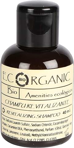 24 Botellas de Champú Revitalizante 40ml Ecorganic | Tamaño Práctico | Amenities Sostenibles para Hoteles | Shampoo – Hair Wash | Botellitas Champú 24 Unidades  