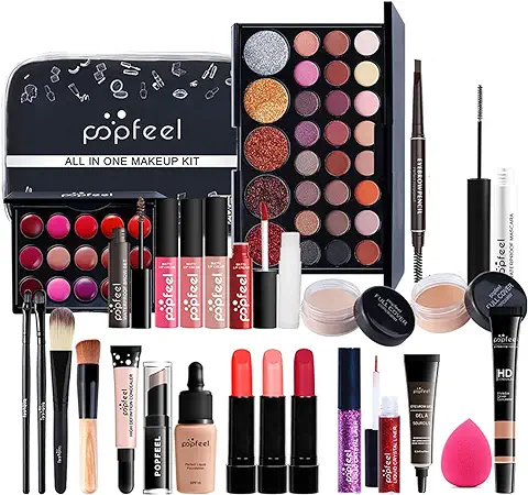 26 Piezas Kits de Maquillaje, Set de Cosméticos Todo en Uno, Set de Regalo de Maquillaje Kit de Inicio Completo con Sombras de Ojos, Lápiz Labial, Kit de Cosméticos para Niñas Mujeres  