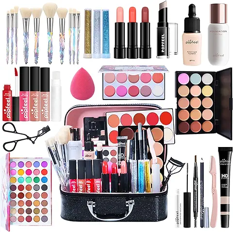 34 Piezas Kits de Maquillaje, Set de Cosméticos Todo en Uno, Set de Regalo de Maquillaje Kit de Inicio Completo con Sombras de Ojos, Lápiz Labial, Kit de Cosméticos para Niñas Mujeres  