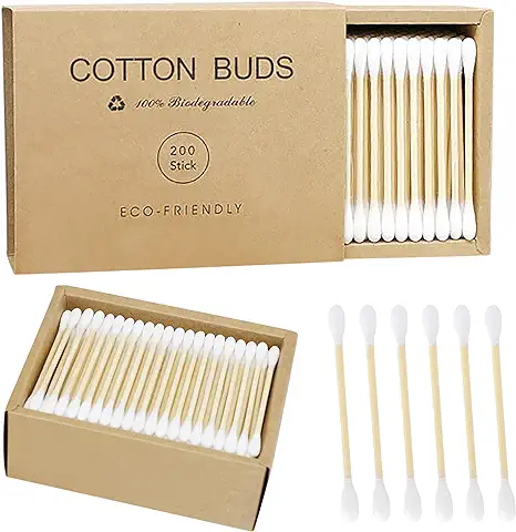 400 Bastoncillos de Algodón de Bambú, Hisopo de Algodón 100% Reciclable y Biodegradable con asas de Madera, Puntas Q Orgánicas y Ecológicas para Limpieza de Oídos, Limpieza de Maquillaje, Limpieza de  