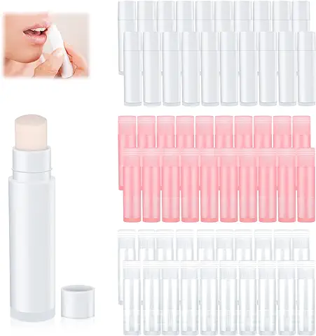 60 Envases Labiales Vacios, Envases para Balsamo Labial, Tubo de Lápiz Labial Transparente Envases para Labiales Vacios con Tapa, Envase Pintalabios Vacio para Pintalabios Casero DIY, 3 Colores  