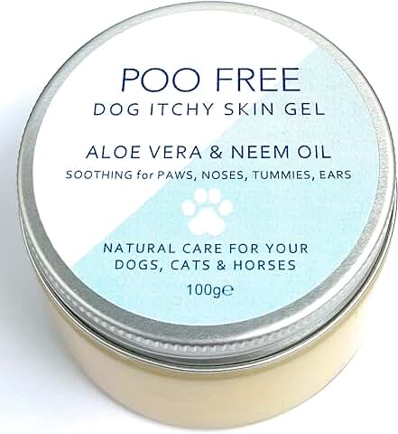99% Natural Gel de Aloe Vera para Perros con Aceite de NEEM - 100 g de POO FREE - con Extractos Botánicos Naturales. Calma, Refresca e Hidrata, Alivia la Picazón y Elimina los Gérmenes y los Olores.  