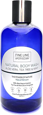 99% Natural GEL JABÓN CUERPO - ALOE VERA, ARBOL DE TÉ & MENTA - 250 ml de Fine Line Apothecary. Sin Sulfatos, Parabenos. Concentrado. pH 5.5 para Pieles Sensibles y Atópicas. Refuerza el Microbioma.  
