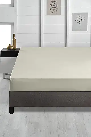 ABAKUHAUS Bajera de Microfibra, Sábana Elástica de 100% Microfibra de Color Sólido Súper Suave Ropa de Cama Ecológica con Bolsillo Profundo Acento para el Dormitorio Decorativo, 90 x 200 cm, Crema  