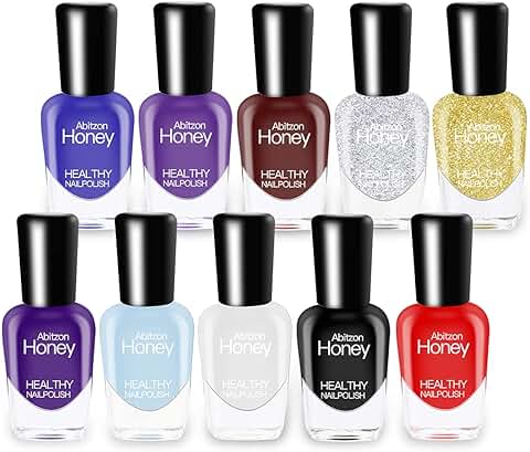 Abitzon Nuevo Juego de Esmaltes de Uñas (10 Botellas), no Tóxico, Ecológico, Fácil de Despegar y de Secado Rápido, a base de agua  
