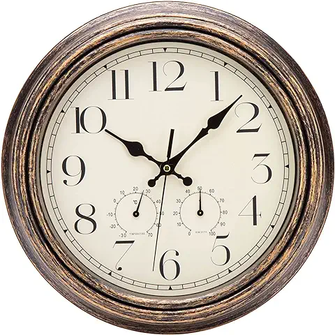 ACCSHINE Reloj de Pared Silencioso Vintage con Termómetro e Higrómetro Reloj de Cuarzo Retro 30cm, para Cocina Salon Comedor Sala de Estar, Hogar, Cocina, Escuela, Oficina