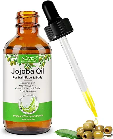 Aceite de Jojoba, Aceite Jojoba Puro Ecologico, 60ml 100% Aceite de Jojoba Puro, Natural y Prensado en Frío para Cabello, Cara, Cuerpo, Uñas, Rico en Vitamina E Para una Piel Sana, Sin Crueldad  