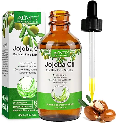 Aceite Esencial de Jojoba para Cabello, Facial & Piel - Jojoba Oil Puro Ecologico - Favorece el Crecimiento del Cabello, Hidrata el Rostro, Suaviza la Piel y Fortalece las Uñas, 60ml  