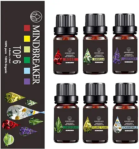 Aceites Esenciales Florales de Aromaterapia Orgánica, Aceites Perfumados Terapéuticos de Grado Premium 100% Puros - Juego de Regalo Botellas de 6 / 10ml  