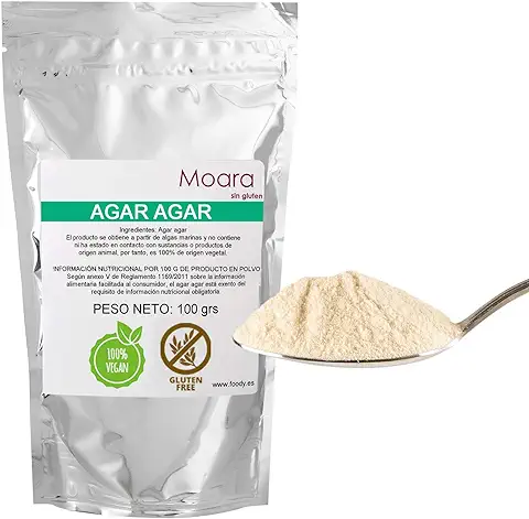 Agar agar en Polvo - Ideal para Cocinar, Sustituto Vegano de la Gelatina - Producto Natural 100g. Envase Doypack zip  