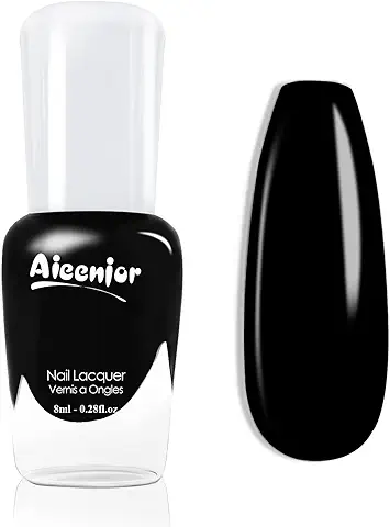 Aieenjor Esmalte De UñAs Negro A Base De Agua No TóXico Pelable De Secado RáPido Adecuado Para Conciertos De Halloween Y Otros Esmaltes De UñAs Negros 8ml  