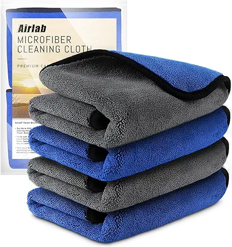 Airlab 4X Toalla Secado Coche 800GSM, Paño Bayeta Microfibra sin Pelusa, Absorbente Balletas Limpieza, Trapos Limpieza de Paños para Moto, Cocina, Cristales, Ventanas, Gafas, Espejos, 40x40 cm  