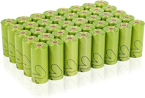 AiTodos® 600 Bolsas para Caca, PET Polietileno + Material de Almidón de Maíz. Bolsas Semibiodegradables - 29,5 x 22 cm - Verde (40 Rollos, 15 Paquetes Cada Uno)  