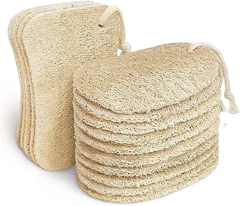 AiYoYo 15 Piezas Esponjas de Luffa con Cordón Natural Esponjas Orgánicas Biodegradable, Lavables, Sin Plástico, Para Limpieza de Cocina  