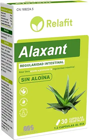 Alaxant – 30 Cápsulas | Relafit – Laboratorios MS | 100% Natural | Aloe Vera Puro Sin Aloina | Ayuda a mejorar el tránsito intestinal | Tratamiento eficaz contra el estreñimiento | Suministro para 1 mes.