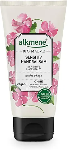 Alkmene Bálsamo de Manos con Malva Orgánica - Crema de Manos Sensibles y Secas - Crema Vegana Reparadora, sin Siliconas, Parabenos ni PEGs, SLS y SLES 1x 75 ml  