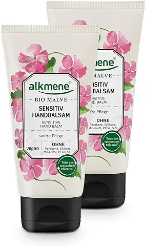 Alkmene Bálsamo de Manos con Malva Orgánica - Crema de Manos Sensibles y Secas - Crema Vegana Reparadora, sin Siliconas, Parabenos ni PEGs, SLS y SLES 2x 75 ml  